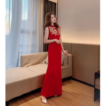 气质名媛刺绣复古改良旗袍晚礼服修身显瘦包臀开叉鱼尾裙