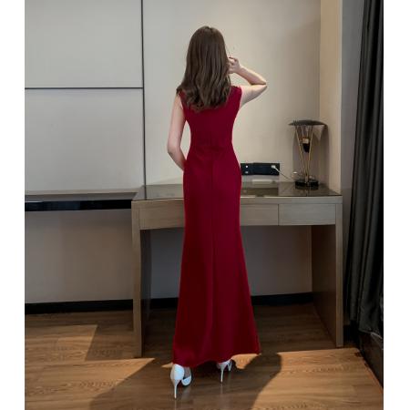 气质名媛刺绣复古改良旗袍晚礼服修身显瘦包臀开叉鱼尾裙