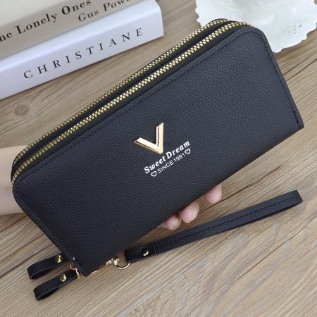 TJ2120# 新款女士钱包时尚双层拉链长款手拿包荔枝纹手机包厚多卡位大容量