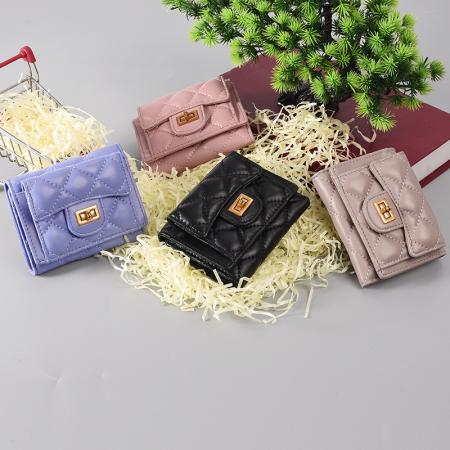 FA49398# TJ2117# 菱格零钱包短夹包羊皮钱包女士小钱包包欧美时尚盖式零钱包