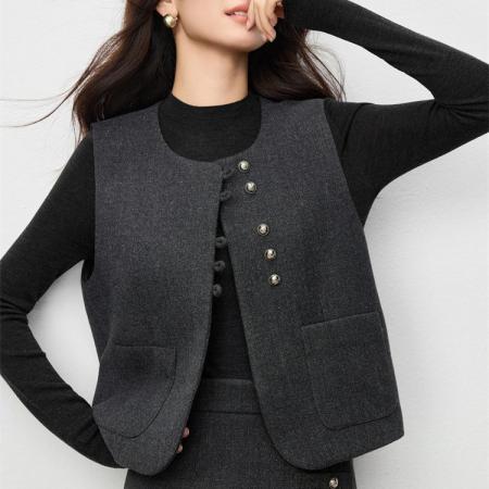 FA49411# 秋冬新款烫银闪片马夹上衣女百搭宽松背心无袖开衫马甲外套女 服裝批發女裝批發服飾貨源