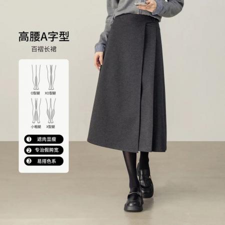 FA49412# 遮肉显瘦厚毛呢裙冬季新款高腰百褶中长裙高级感气质半身裙 服裝批發女裝批發服飾貨源