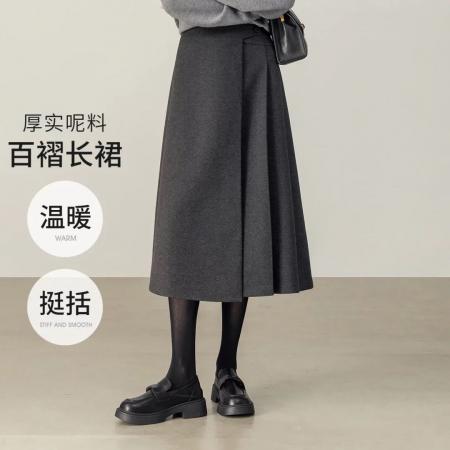FA49412# 遮肉显瘦厚毛呢裙冬季新款高腰百褶中长裙高级感气质半身裙 服裝批發女裝批發服飾貨源