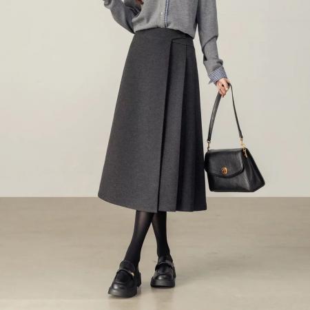 FA49412# 遮肉显瘦厚毛呢裙冬季新款高腰百褶中长裙高级感气质半身裙 服裝批發女裝批發服飾貨源