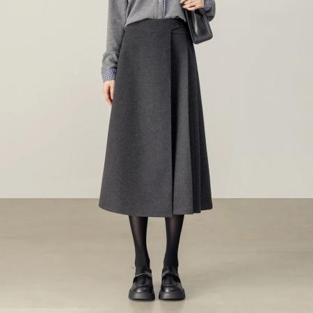 FA49412# 遮肉显瘦厚毛呢裙冬季新款高腰百褶中长裙高级感气质半身裙 服裝批發女裝批發服飾貨源