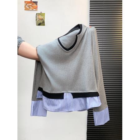 韩版冬季气质叠穿拼接衬衫假三件V领打底针织衫女 服裝批發女裝批發服飾貨源