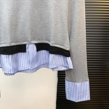 韩版冬季气质叠穿拼接衬衫假三件V领打底针织衫女 服裝批發女裝批發服飾貨源