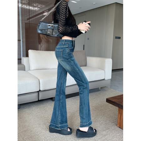 FA49421# 微喇叭牛仔裤女秋冬新款复古高腰显瘦小个子爆款裤子 服裝批發女裝批發服飾貨源