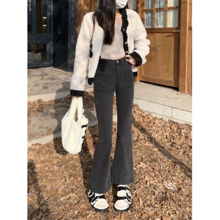 FA49424# 微喇牛仔裤女早秋新款梨型小个子高腰显瘦弹力喇叭裤子 服裝批發女裝批發服飾貨源