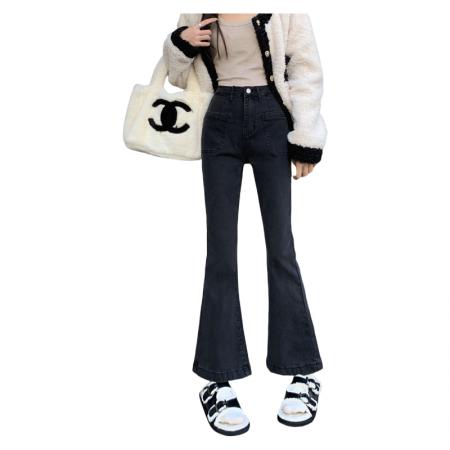 FA49424# 微喇牛仔裤女早秋新款梨型小个子高腰显瘦弹力喇叭裤子 服裝批發女裝批發服飾貨源