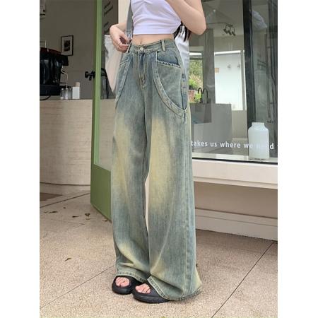 FA49426# 美式复古阔腿牛仔裤女秋冬新款高腰显瘦宽松慵懒风拖地裤 服裝批發女裝批發服飾貨源