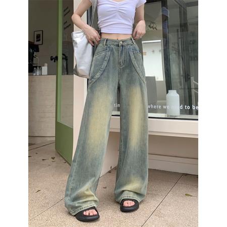 FA49426# 美式复古阔腿牛仔裤女秋冬新款高腰显瘦宽松慵懒风拖地裤 服裝批發女裝批發服飾貨源