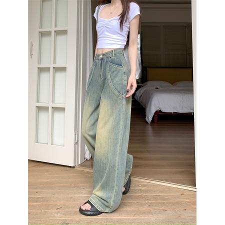 FA49426# 美式复古阔腿牛仔裤女秋冬新款高腰显瘦宽松慵懒风拖地裤 服裝批發女裝批發服飾貨源