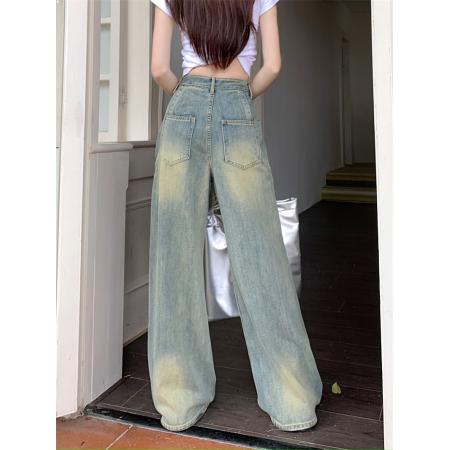 FA49426# 美式复古阔腿牛仔裤女秋冬新款高腰显瘦宽松慵懒风拖地裤 服裝批發女裝批發服飾貨源