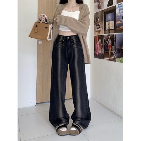 FA49427# 复古阔腿牛仔裤女加厚小个子百搭高腰显瘦宽松垂感拖地长裤 服裝批發女裝批發服飾貨源