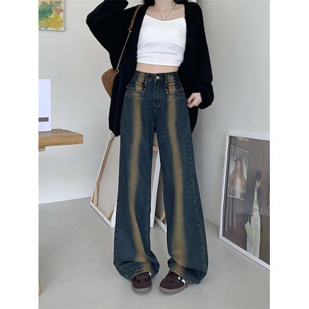 FA49427# 复古阔腿牛仔裤女加厚小个子百搭高腰显瘦宽松垂感拖地长裤 服裝批發女裝批發服飾貨源