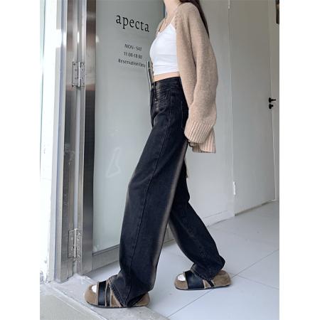 FA49427# 复古阔腿牛仔裤女加厚小个子百搭高腰显瘦宽松垂感拖地长裤 服裝批發女裝批發服飾貨源