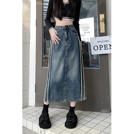 FA49429# 牛仔半身裙女高腰包臀裙秋冬新款复古直筒a字中长款半裙 服裝批發女裝批發服飾貨源