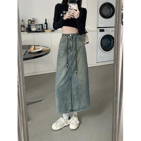 FA49433# 牛仔半身裙女秋冬高腰包臀裙新款复古直筒宽松a字中长款 服裝批發女裝批發服飾貨源