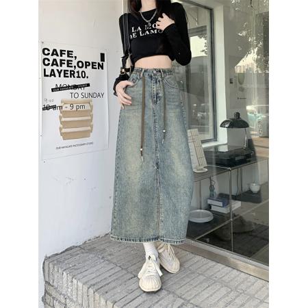 FA49433# 牛仔半身裙女秋冬高腰包臀裙新款复古直筒宽松a字中长款 服裝批發女裝批發服飾貨源