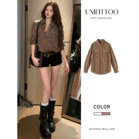 FA49434# 法式长袖衬衫上衣女士秋季新款韩系chic别致小衫防晒衬衣外套 服裝批發女裝批發服飾貨源