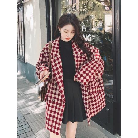 韩版宽松格子西装毛呢外套女加厚学生冬季新款小个子显瘦呢子大衣 服裝批發女裝批發服飾貨源