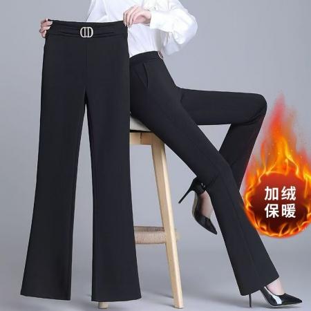 秋冬新款黑色微喇西装裤女松紧腰...