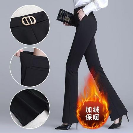 FA49440# 秋冬新款黑色微喇西装裤女松紧腰垂感大码梨形身材女士喇叭裤 服裝批發女裝批發服飾貨源