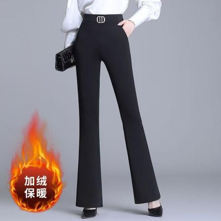 FA49440# 秋冬新款黑色微喇西装裤女松紧腰垂感大码梨形身材女士喇叭裤 服裝批發女裝批發服飾貨源