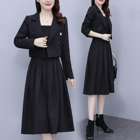 FA49441# 胖mm大码女装连衣裙秋季新款遮肉法式西装套装吊带裙子两件套 服裝批發女裝批發服飾貨源