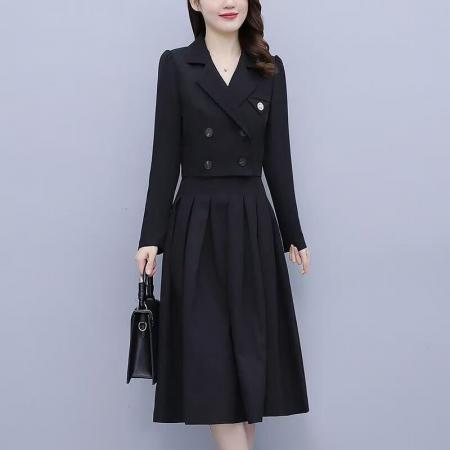 FA49441# 胖mm大码女装连衣裙秋季新款遮肉法式西装套装吊带裙子两件套 服裝批發女裝批發服飾貨源