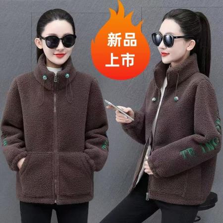 FA49446# 羊羔绒外套女士秋冬季新款加厚加绒卫衣爆款洋气减龄时尚宽松棉服 服裝批發女裝批發服飾貨源
