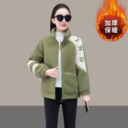 FA49447# 冬季新款加绒加厚羊羔绒棉衣外套女秋冬高档洋气高领字母刺绣棉服 服裝批發女裝批發服飾貨源