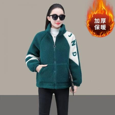 FA49447# 冬季新款加绒加厚羊羔绒棉衣外套女秋冬高档洋气高领字母刺绣棉服 服裝批發女裝批發服飾貨源