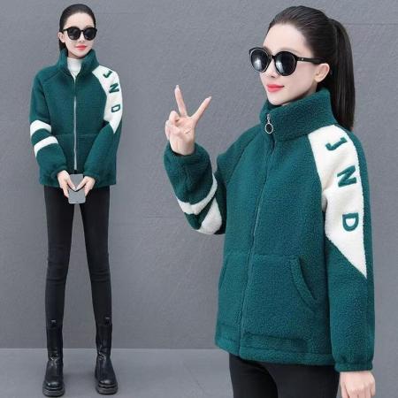 FA49447# 冬季新款加绒加厚羊羔绒棉衣外套女秋冬高档洋气高领字母刺绣棉服 服裝批發女裝批發服飾貨源