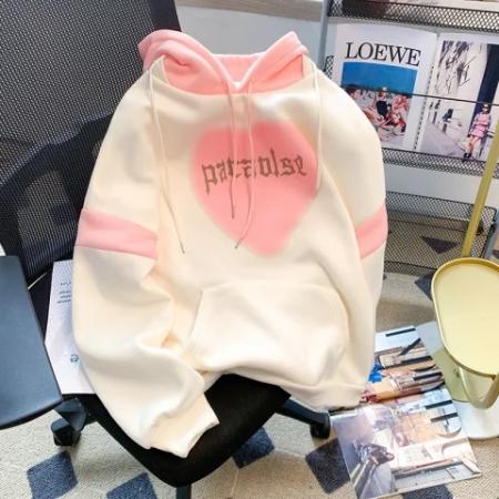 FA49448# 美式潮牌oversize爱心撞色连帽卫衣女秋冬季高级感重磅加绒厚外套 服裝批發女裝批發服飾貨源