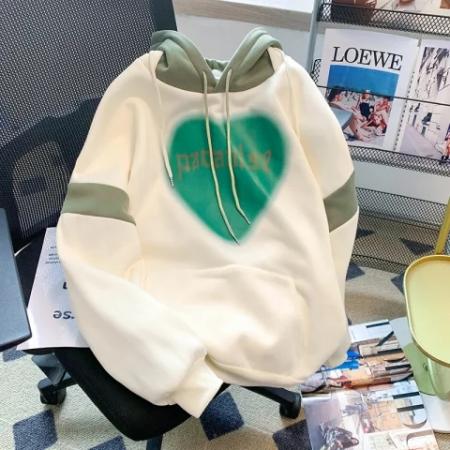 FA49448# 美式潮牌oversize爱心撞色连帽卫衣女秋冬季高级感重磅加绒厚外套 服裝批發女裝批發服飾貨源