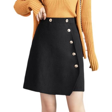 灯芯绒毛织包臀裙女冬季韩版高腰纯色假扣a字短裙半身裙 服裝批發女裝批發服飾貨源
