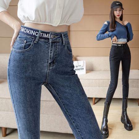 FA49453# 高腰弹力提臀牛仔裤女秋季韩版小个子修身显瘦小脚裤长裤 服裝批發女裝批發服飾貨源