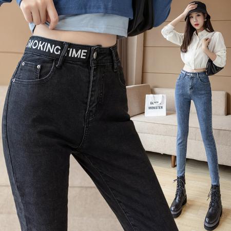 FA49453# 高腰弹力提臀牛仔裤女秋季韩版小个子修身显瘦小脚裤长裤 服裝批發女裝批發服飾貨源
