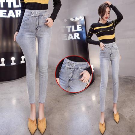 高腰辣妹提臀牛仔裤女早春新款韩版百搭弹力修身小脚长裤 服裝批發女裝批發服飾貨源