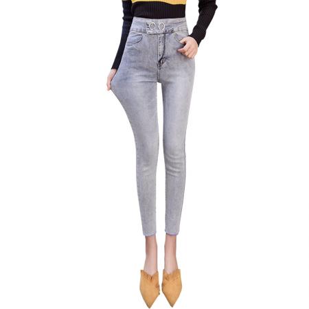 高腰辣妹提臀牛仔裤女早春新款韩版百搭弹力修身小脚长裤 服裝批發女裝批發服飾貨源