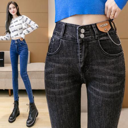 高腰牛仔裤女秋季新款韩版弹力修...