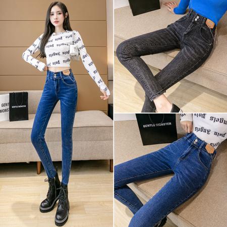 高腰牛仔裤女秋季新款韩版弹力修身铅笔裤显瘦小脚裤长裤 服裝批發女裝批發服飾貨源