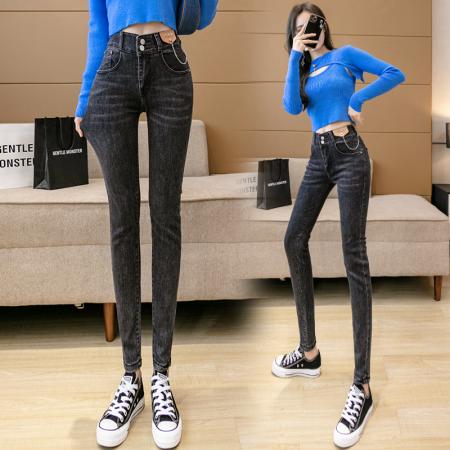高腰牛仔裤女秋季新款韩版弹力修身铅笔裤显瘦小脚裤长裤 服裝批發女裝批發服飾貨源