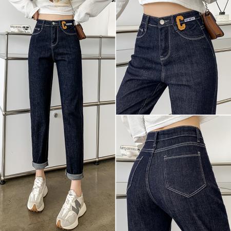 FA49457# 高腰弹力宽松小个子牛仔哈伦裤女秋季新款复古直筒小脚裤 服裝批發女裝批發服飾貨源