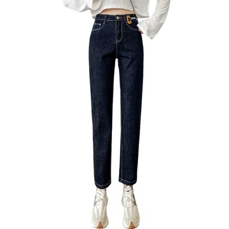 FA49457# 高腰弹力宽松小个子牛仔哈伦裤女秋季新款复古直筒小脚裤 服裝批發女裝批發服飾貨源