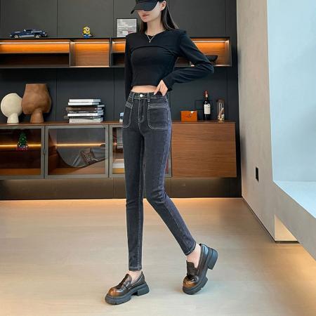 秋冬新款小脚牛仔裤女高腰宽松显瘦紧身弹力铅笔裤子 服裝批發女裝批發服飾貨源