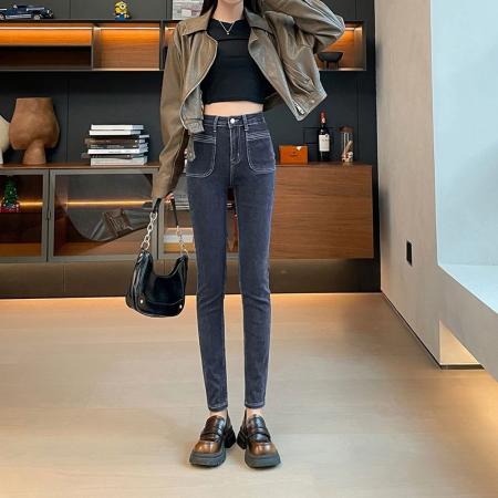 秋冬新款小脚牛仔裤女高腰宽松显瘦紧身弹力铅笔裤子 服裝批發女裝批發服飾貨源