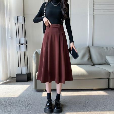 FA49461# 小个子秋季新款通勤半身裙女高腰显瘦百搭气质A字长裙 服裝批發女裝批發服飾貨源